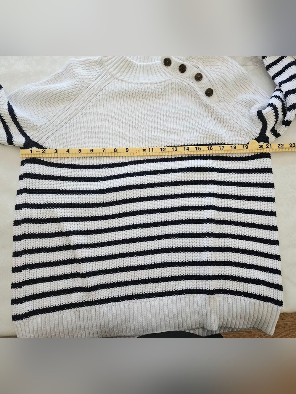 J. Crew White & Navy Striped Cowl-Neck Button-Shoulder Sweater - Picture 7 of 12